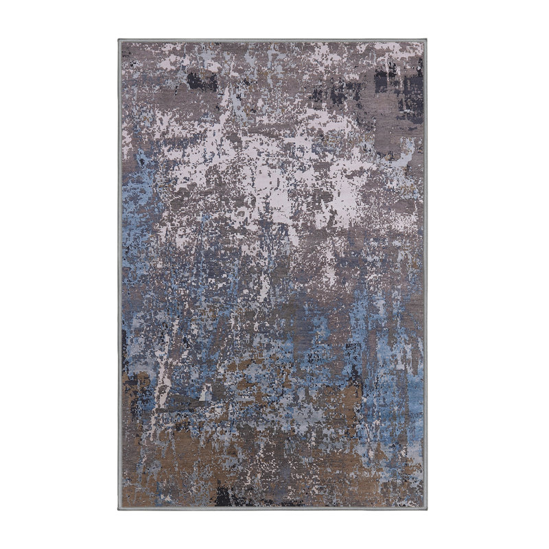 Tapis abstrait bleu / brun, Tapis de couloir 2 pi x 5 pi