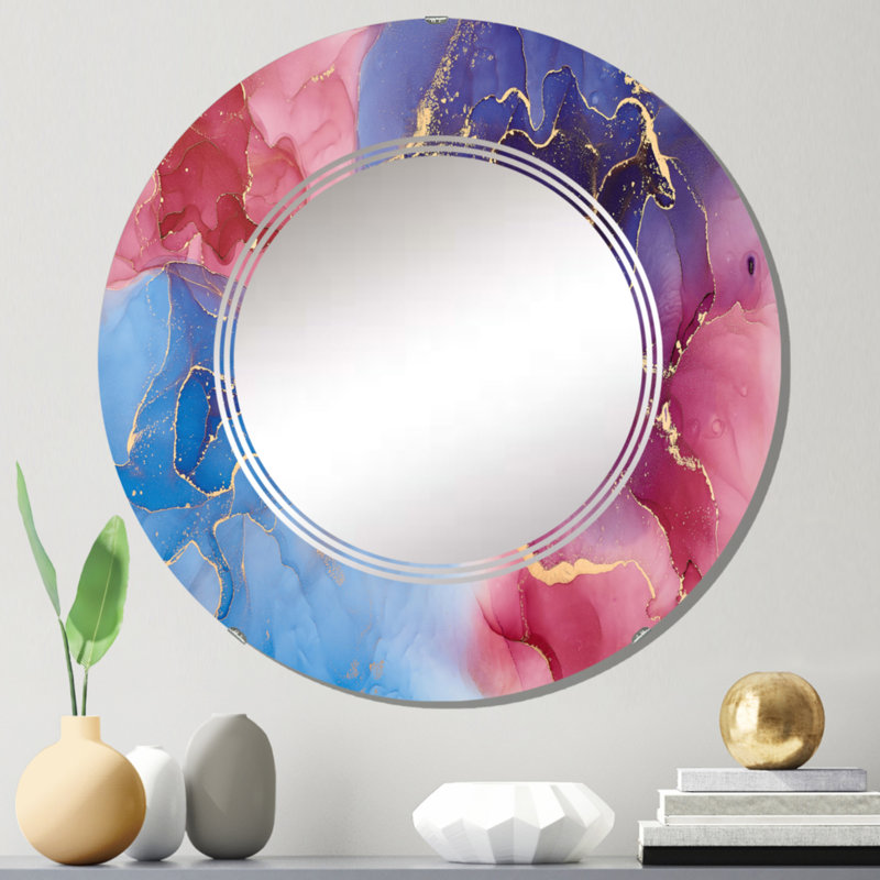Mauve et bleu, art abstrait fluide de luxe V - miroir mural moderne, 24 po x 24 po