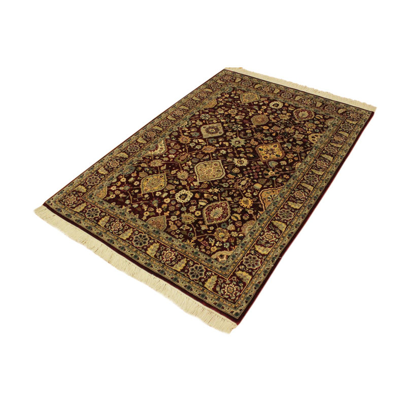 Tapis oriental rouge en laine noué à la main 4 pi 1 po x 6 pi 1 po Roca
