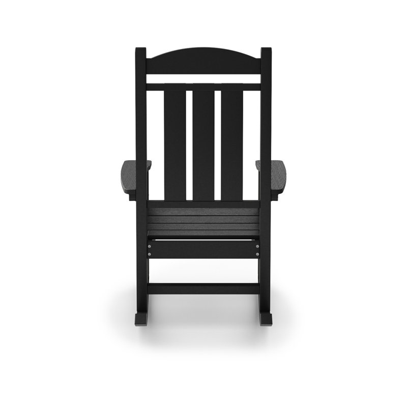 Pecan Traditional Porch Rocker – Classic HDPE Poly Lumber For Porch, Patio, And Garden Comfort, Black