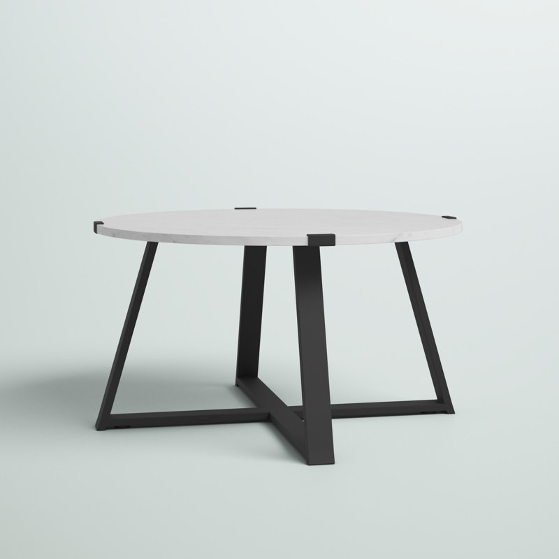 Avalon Cross Legs Coffee Table with Faux Marble Tabletop, Black
