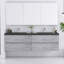 Grand meuble-lavabo mural moderne avec double cuve en quartz noir-129599553