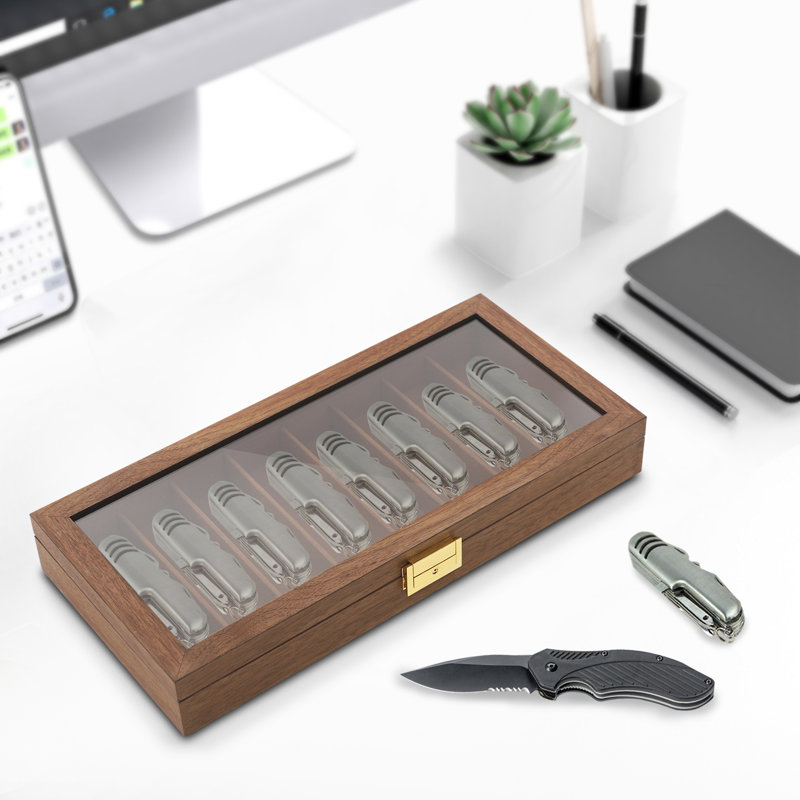 Hard Knife Display Case with Glass Lid, Brown