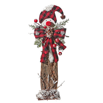 Support pour bonhomme de neige en faux écorce avec ruban de bufflonne