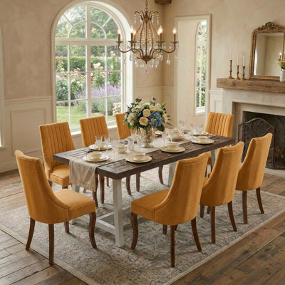 9 Pieces Modern Farmhouse Rectangle Dining Set with Mid-century High Back Dining Chair Set for 8