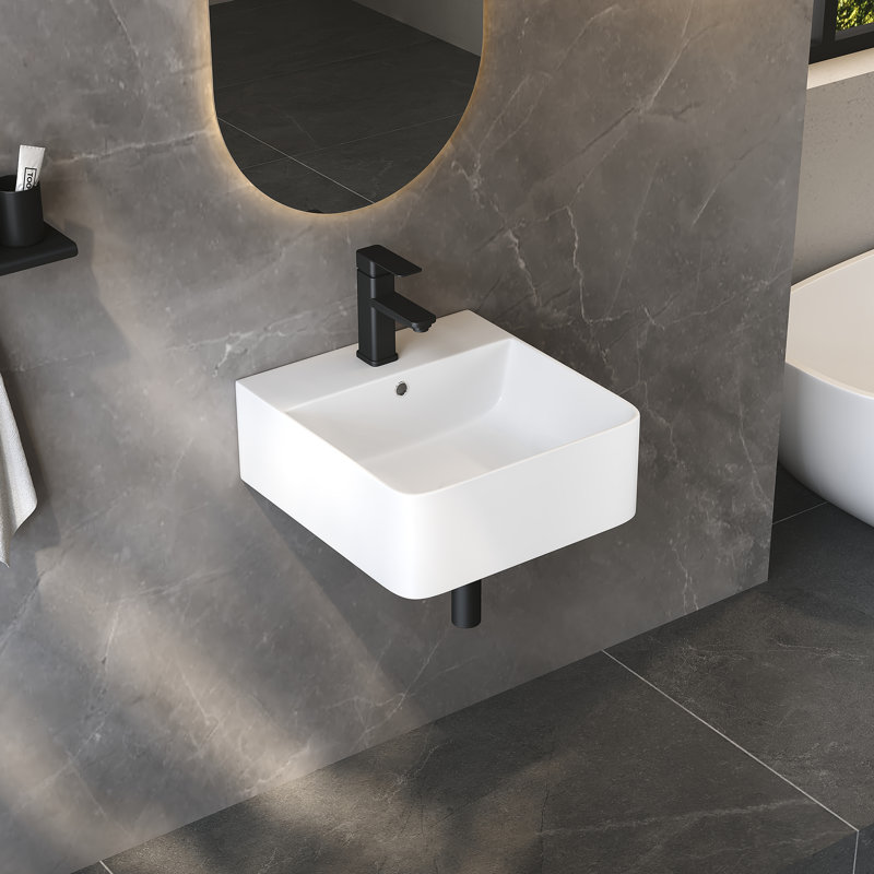 Lavabo de salle de bain rectangulaire mural avec trou de trop-plein l 15,7 "x P 16,5"