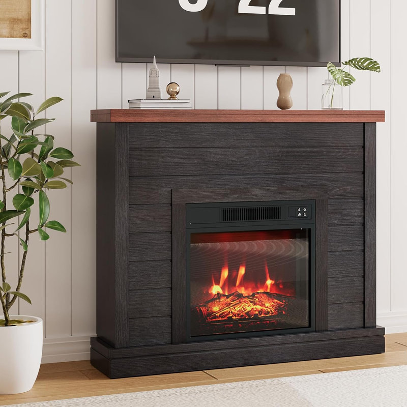 38in Freestanding Electric Fireplace with Mantel, TV Stand Includes 18'' Electric Fireplace Insert with Adjustable Flame Temperature and Remote Control for Bedroom Living Room, Black