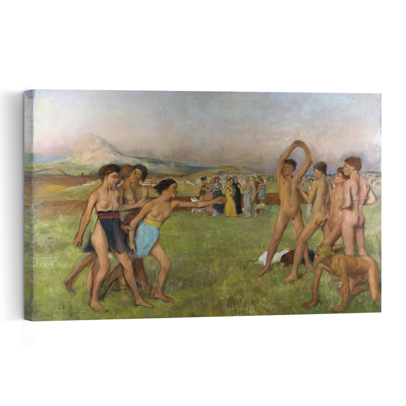 Little Spartan Girls Provoking Boys, C.1860 Impressionist Abstract Contemporary Landscape Wall Art Print by Edgar Degas - 1 Piece Wrapped Canvas Wall Art