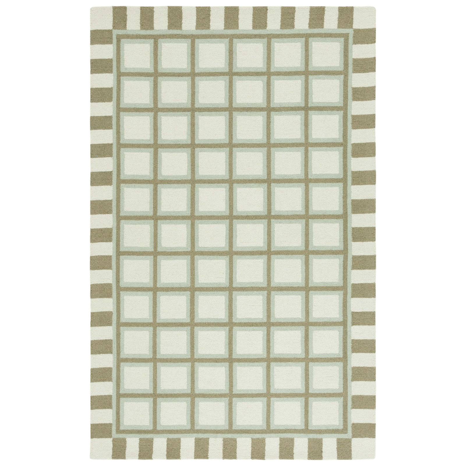 Dazlynn Hand Tufted Wool/Cotton Geometric Rug in Green/Ivory, Rectangle 8' x 10'