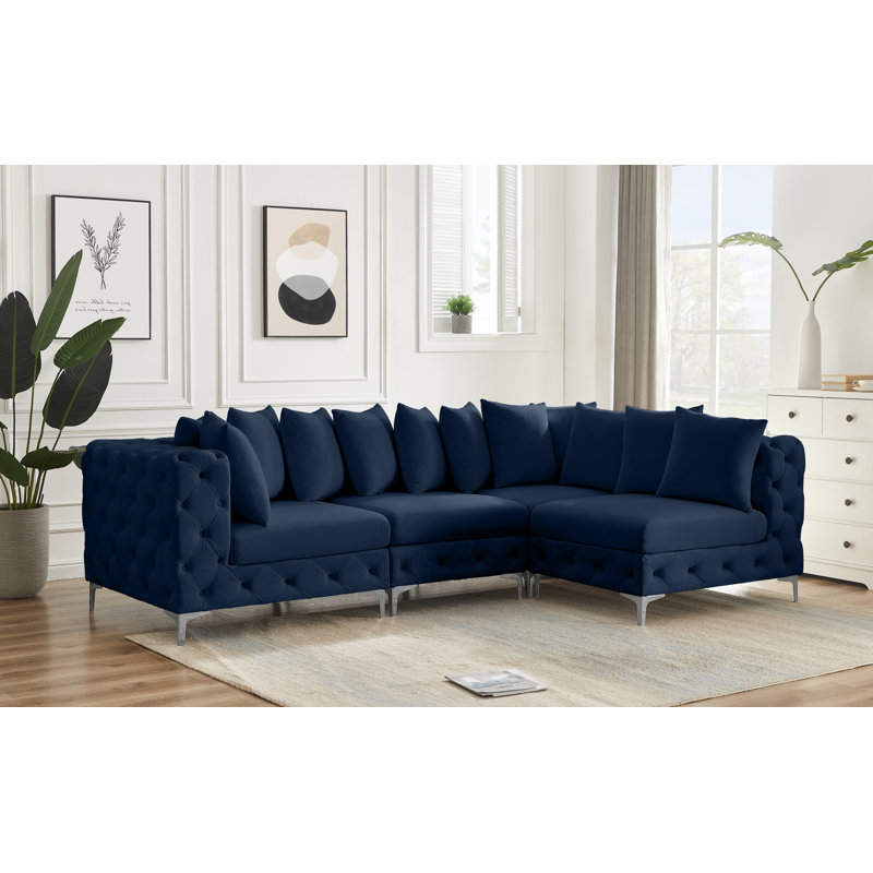 Canapé modulaire réversible en velours 108 po, Velours bleu marine