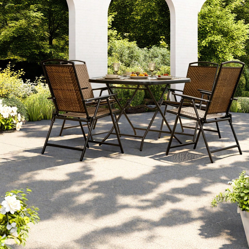 Ensembles de salle à manger de patio pliables, salle à manger de jardin moderne en rotin compacte en acier