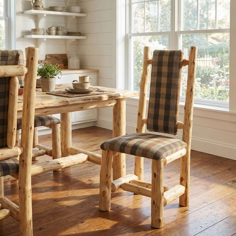 Chaise d'appoint rembourrée en cèdre à dossier haut Fireside Lodge - Naturel - Tissu standard