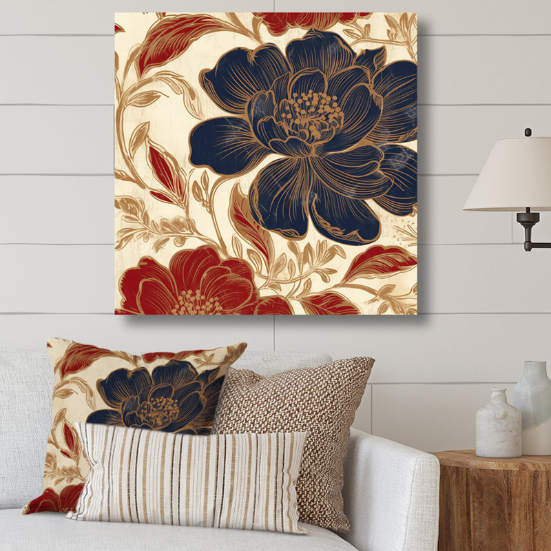 Fleur d'œillet sur fond bleu Antwan, H 16 po x l 16 po x P 1 po, Toile tendue