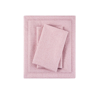 4Pcs   Printed Sheet - 100% Microfiber, Soft And Wrinkle For All Seasons, Includes 1 Flat, Fitted 2 Pillowcases, Fits 16" Mattresses, , Blush Smooth , Season, With y Elasticized, Machine