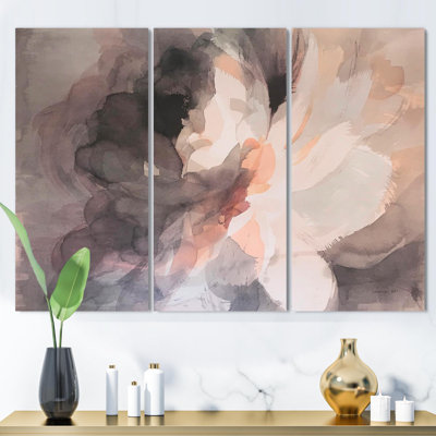 Abstrait pivoine grise - 3 pièces, reproduction d'art sur toile tendue
