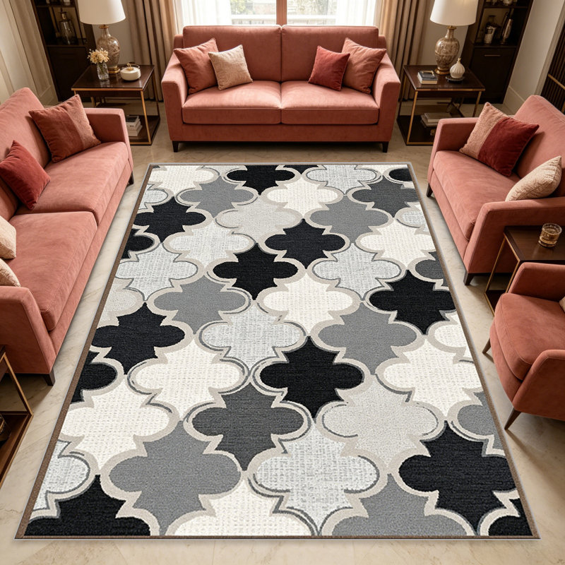Black & White Quatrefoil Tile carpet-easy to clean, machine-washable, soft and comfortable; suitable for door mats, kitchens, living rooms, bedrooms, corridors, and laundry areas. Easy to clean, durable carpet for home decoration.