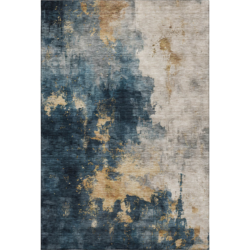 Tapis abstrait lavable à la machine de qualité supérieure Dahl AMF1072, Rectangle 2 pi 6 po x 3 pi 10 po