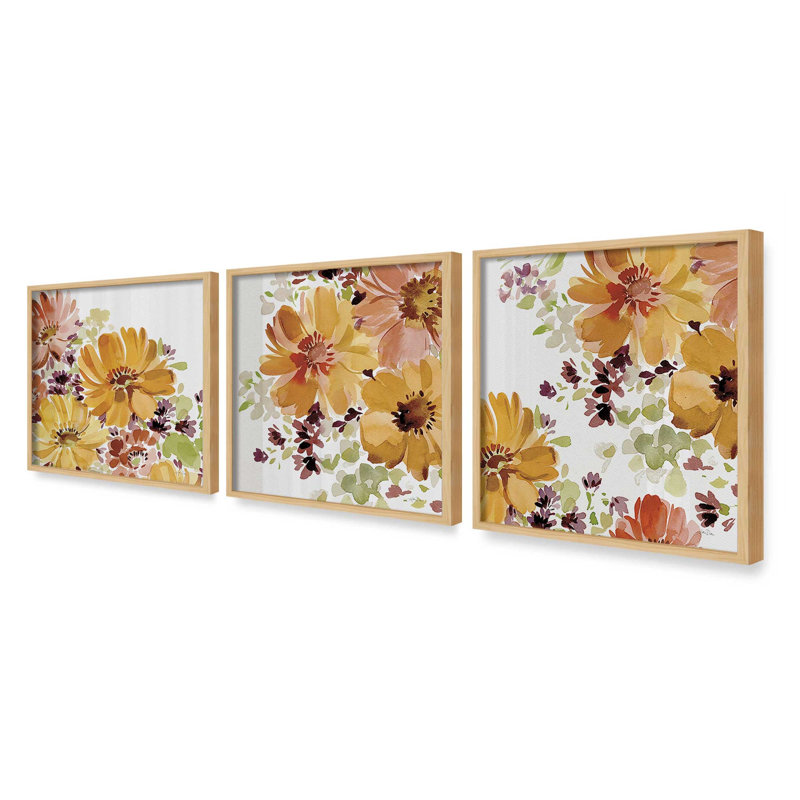 Ensemble de 3 estampes Autumn Garden Whispers, 12 po x 12 po, Érable américain