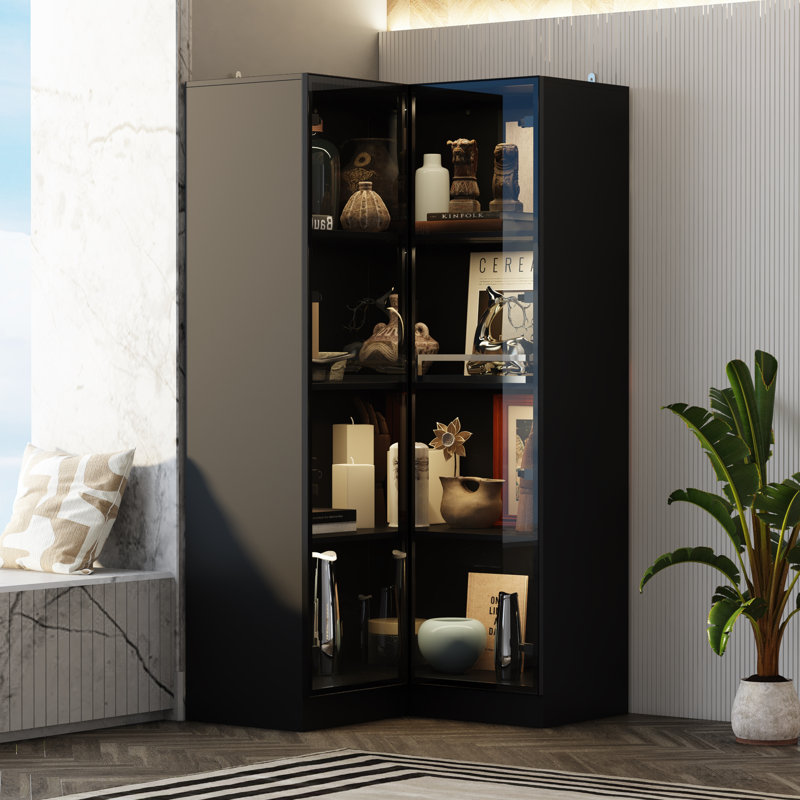 L-Shaped Corner Glass Door Display Case With LED Light