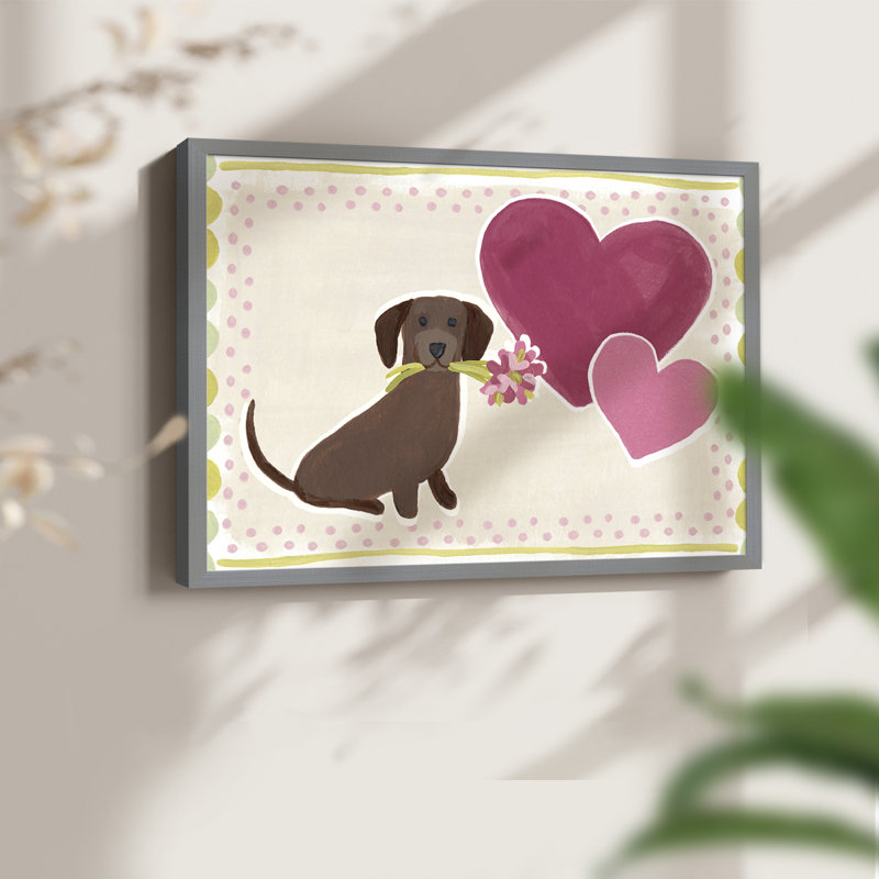 Dachshund Delight Collection A - Reproduction encadrée - Restickable, H 22 po x l 28 po, Gris