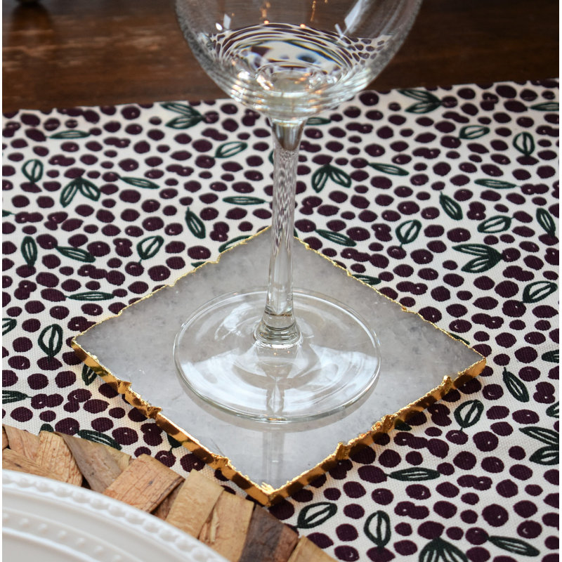 Ensemble de 4 sous-verres carrés, Blanc / doré