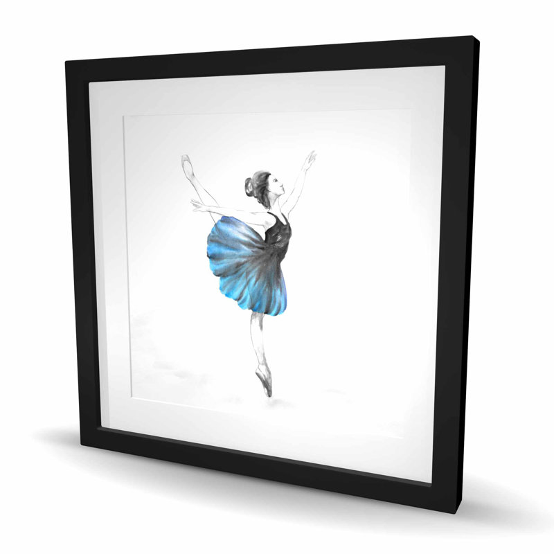 Petite ballerine bleue - impression romantique encadrée avec passe-partout