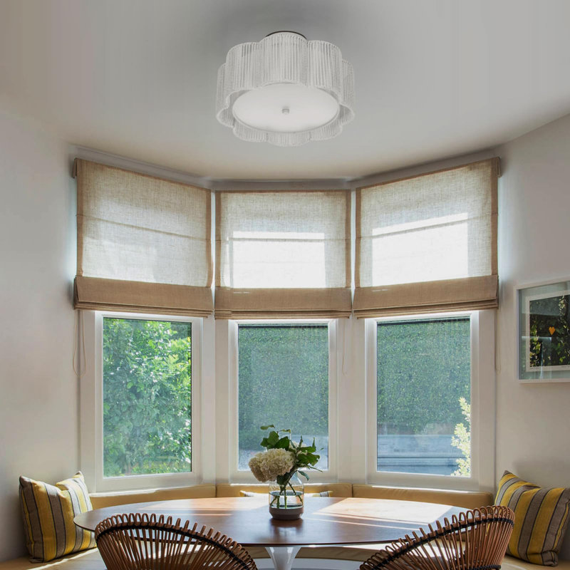 Plafonnier bohème en rotin, plafonnier semi-encastré à 3 lumières avec abat-jour tambour en fleur, plafonnier proche avec lustre moderne pour la salle à manger, le couloir et la salle à manger