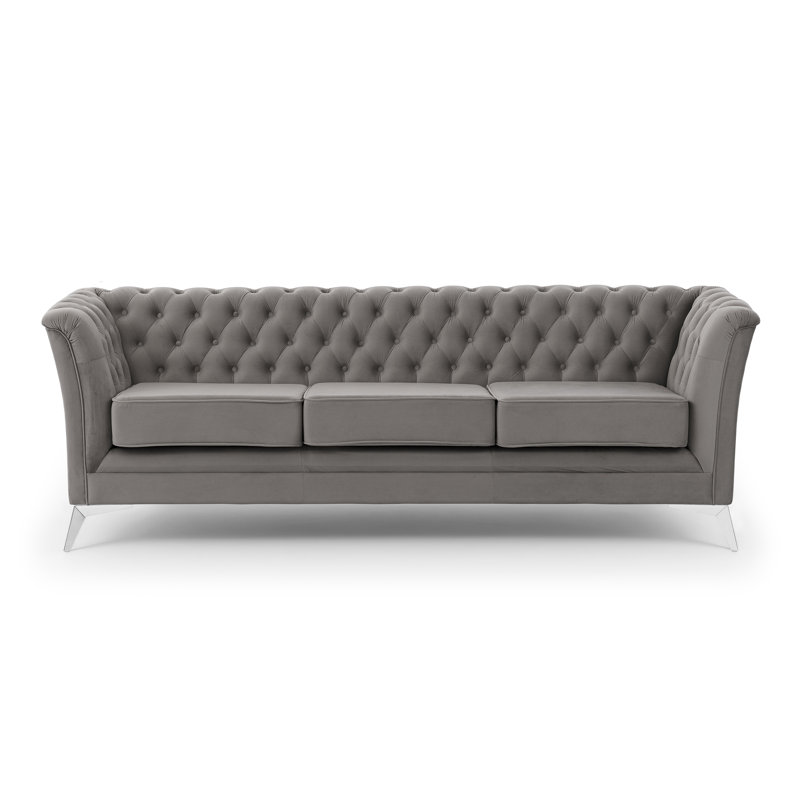 Whitby 3 Seater Velvet Sofa, Chrome, Grey
