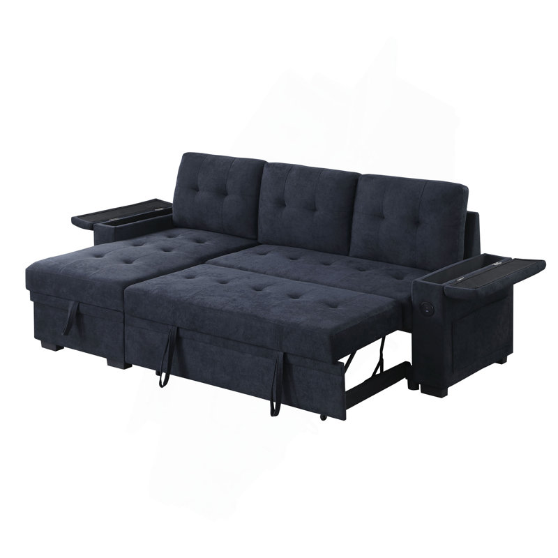 Canapé-lit modulaire réversible en tissu tissé gris foncé Ashlyn II