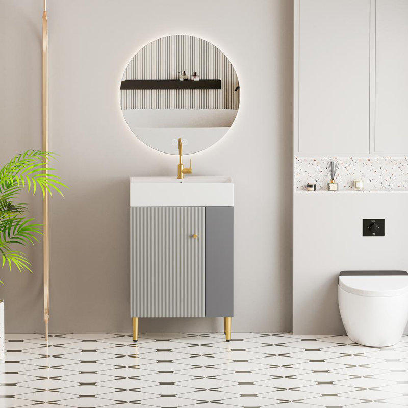21.6" Freestanding Bathroom Vanity, Matte Gray/Gold