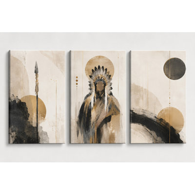 Large Set of 3 Native American Abstract Wall Art Canvas Prints, Modern Tribal Boho Decor, Neutral Southwestern Artwork for Living Room 16x24 Inch Canvas Print - Ready to hang