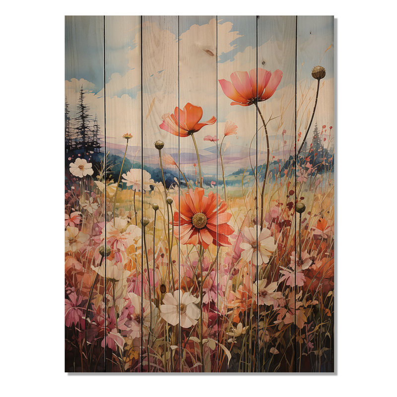 «Meadow Wildflower Symphony» sur impression sur bois, H 40 po x l 30 po x P 0,78 po