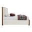 Lit plateforme tapissier Durbin, chenille beige et finition noyer-860630839