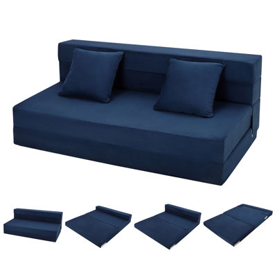 Grand canapé-lit pliant convertible grand format avec mousse à mémoire de forme, coussin et housse lavable, chaise-lit multi-usage pour chambre d'amis, bleu