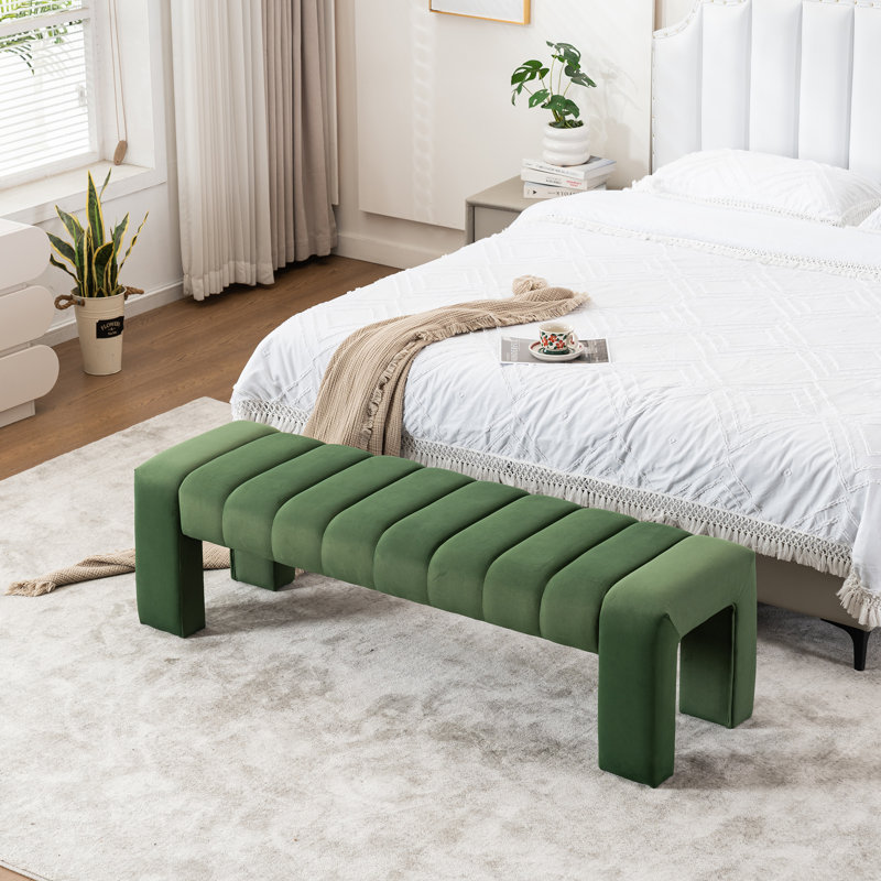 Laytona 59"W Upholstered Bench with Channel Tufted, Green