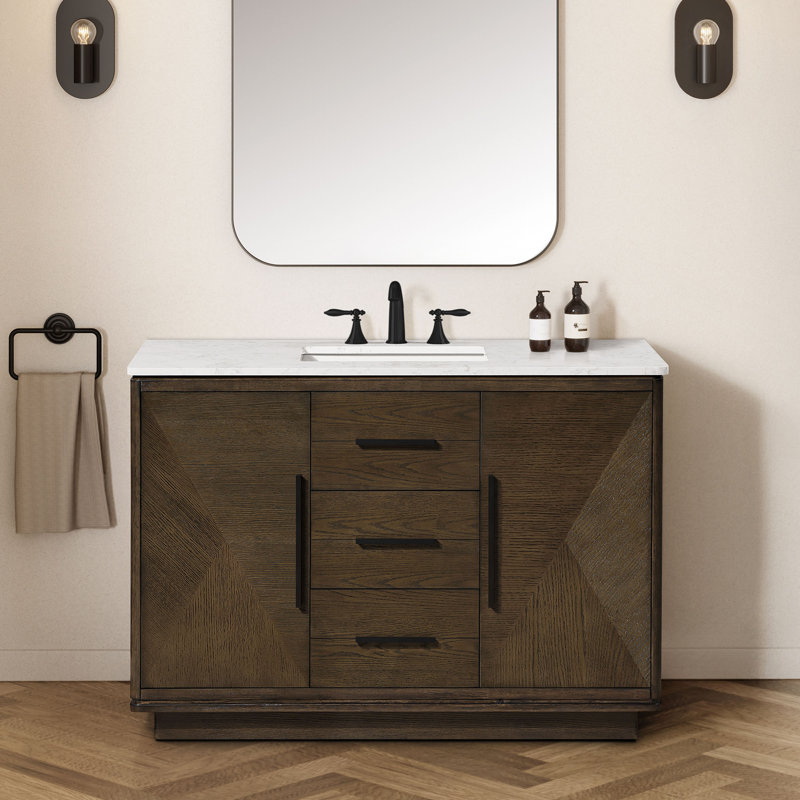 OVE Decors Hale 48 In. Single Sink Freestanding Aged Oak Bathroom Vanity With Engineered Marble Top, 48"