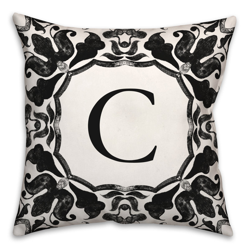 P Monogram Outdoor Throw Pillow, C