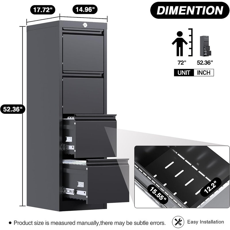 Itzely 4-Drawer Lateral Filing Cabinet with Lock, Assembly Required