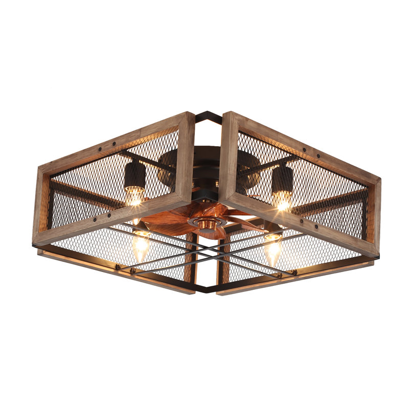 Ventilateur de plafond en cage avec lumières Daimyan, télécommande, ventilateur de plafond encastré Farmhouse de 20 pouces avec lumières, 4 ampoules E26 avec 6 vitesses de ventilateur réglables (ampoules non incluses) 