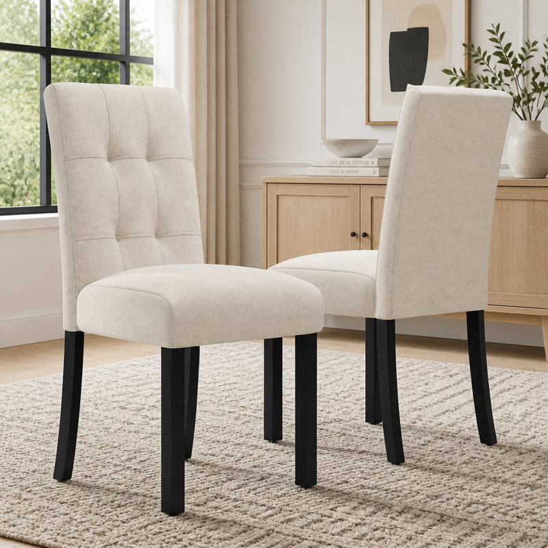 Chaises de salle à manger capitonnées 4 pièces modernes, chaises d'appoint rembourrées en lin avec pieds en bois d'hévéa incurvés, chaises d'appoint ergonomiques et confortables pour la salle à manger, la cuisine, le salon et la chambre à coucher