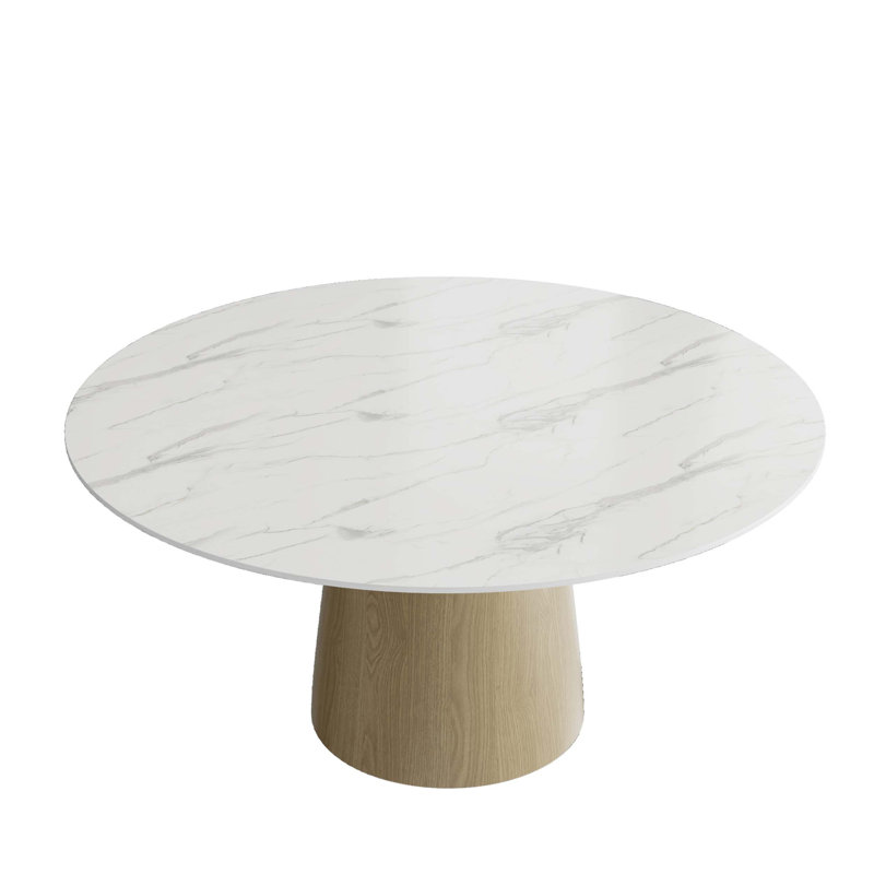 Table de salle à manger moderne de 47 pouces de style Mid-Century avec plateau en pierre frittée et base en U en bois massif pour une cuisine ou un bureau élégant