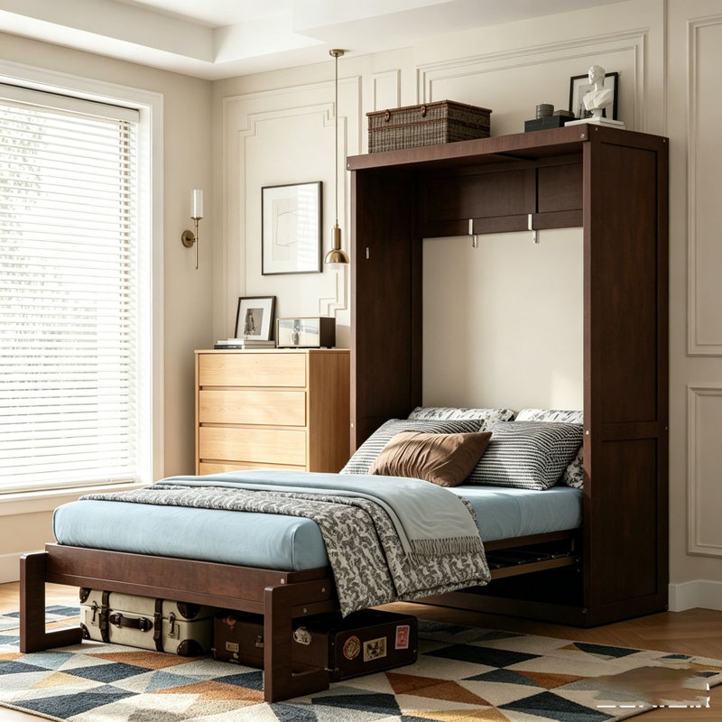 Lit escamotable simple, peut être plié dans une armoire, Lit simple, Espresso