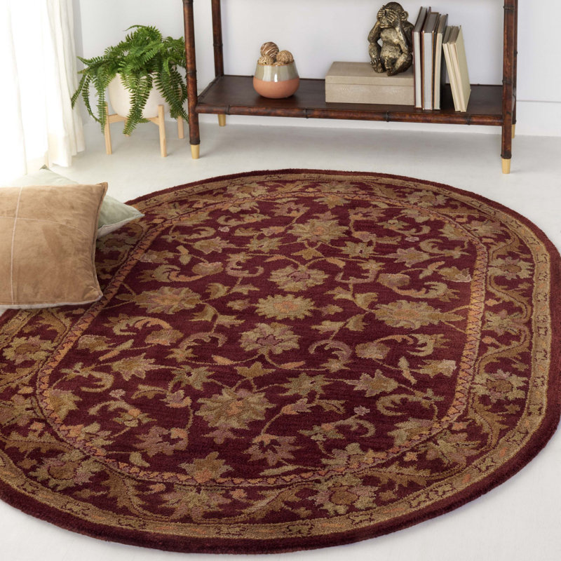 Oriental Hand-Tufted Wool Wine/Gold Area Rug, Oval 4'6" X 6'6" 