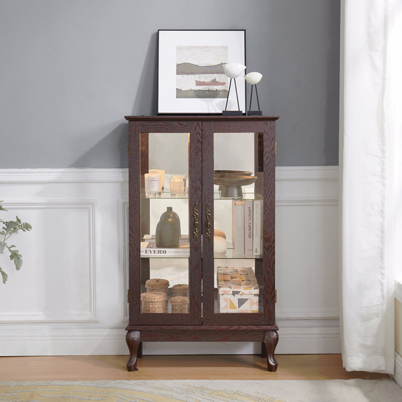 Vitrine lumineuse vitrée 2 portes avec tablettes réglables - portes trempées, panneau arrière en miroir