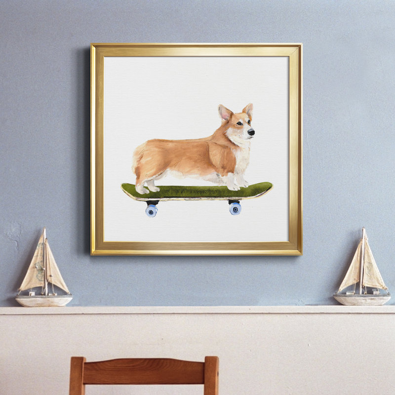 «Pups On Wheels III», reproduction sur toile encadrée, H 17,5 po x l 17,5 po x P 1,5 po, Cadre doré