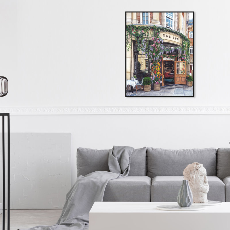 «Cafe Time» - peinture sur toile, Toile avec cadre noir, H 36 po x l 30 po