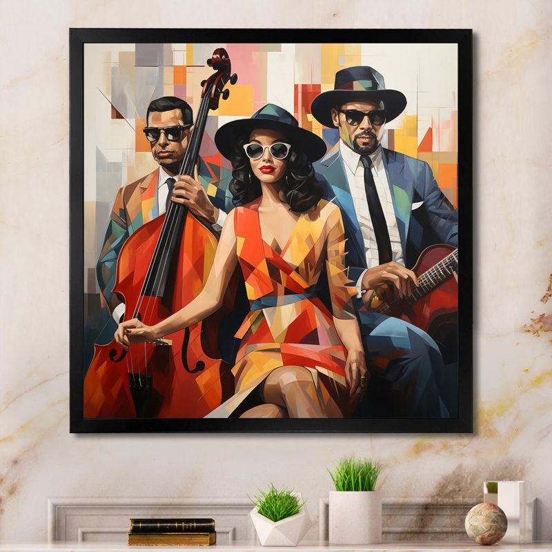 Mid Century Retro Rhythms Jazz - impression, H 30 po x l 30 po x P 1 po, Cadre photo noir