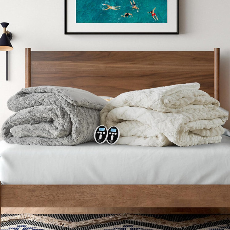 Très grande couverture chauffante avec télécommande sans fil, courtepointe électrique à chauffage rapide, minuterie 6 heures et 2 à 10 heures, lavable à la machine, certification UL, gris, 104 x 90 pouces