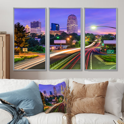 Winston Salem North Carolina - ensemble de 3 toiles d'art encadrées