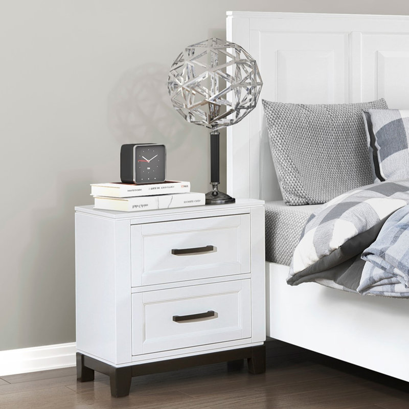 Table de chevet blanche avec 2 tiroirs de rangement et meubles de chambre à coucher en bois 1pc